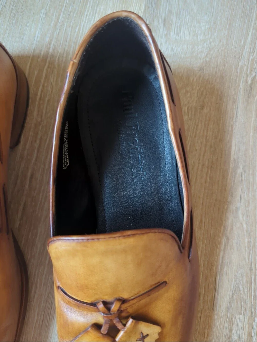 Paul Fredrick Ethan Tassle Chestnut Brown Leather Loafer, Men 9.5 Dress Shoes